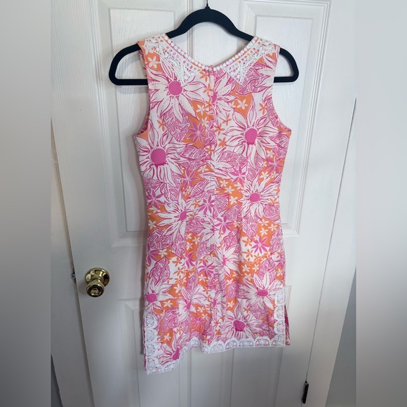 Vintage Lilly Pulitzer Dress 4 Pink Orange Floral Lace Shift Mini Preppy Resort - Picture 9 of 10